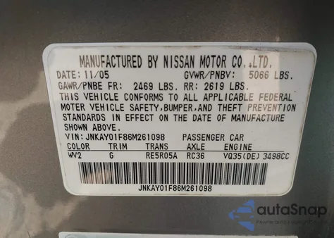 2006 Infiniti M35 из США, поврежденный, VIN JNKAY01F86M261098